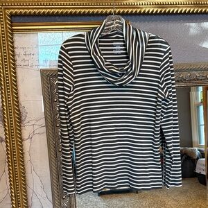 L.L. Bean Black and White Striped Turtleneck Sweater